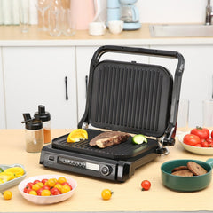 VEVOR 7 IN 1 Commercial Electric Griddle, 14.4" 1800W Indoor Countertop Grill, Stainless Steel Restaurant Teppanyaki