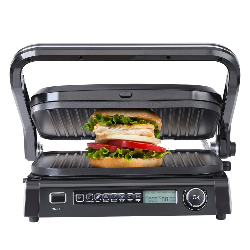 VEVOR 7 IN 1 Commercial Electric Griddle, 14.4" 1800W Indoor Countertop Grill, Stainless Steel Restaurant Teppanyaki