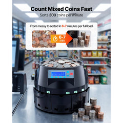 VEVOR USD Coin Counter & Coin Sorters with LCD Display, Coin Sorter Machine for USD Coin 1￠ 5￠ 10￠ 25￠ $1, Sorts up to