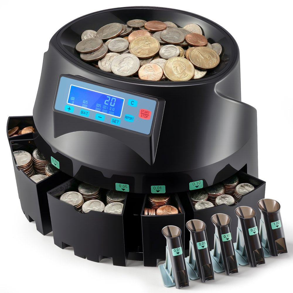 VEVOR USD Coin Counter & Coin Sorters with LCD Display, Coin Sorter Machine for USD Coin 1￠ 5￠ 10￠ 25￠ $1, Sorts up to