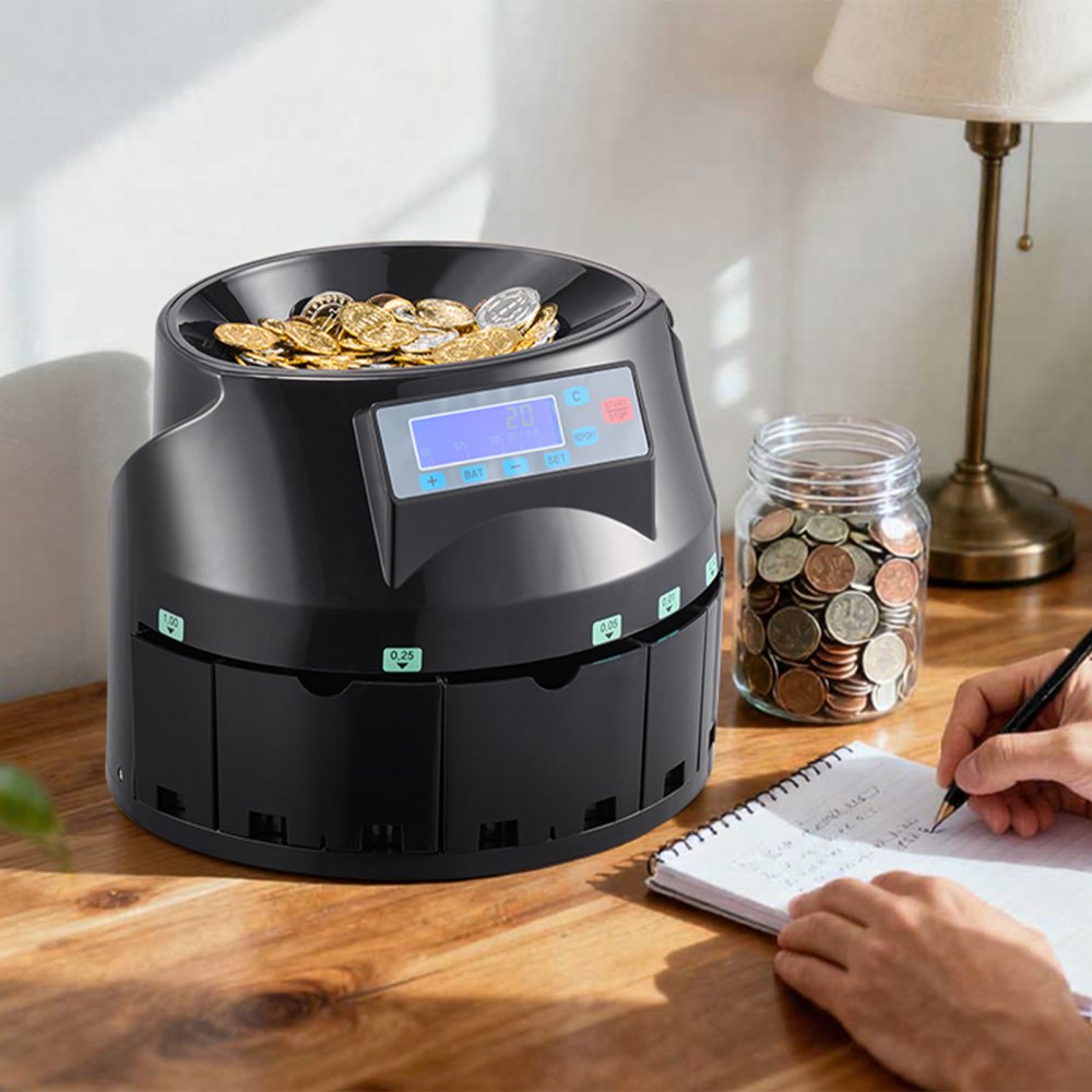 VEVOR USD Coin Counter & Coin Sorters with LCD Display, Coin Sorter Machine for USD Coin 1￠ 5￠ 10￠ 25￠ $1, Sorts up to