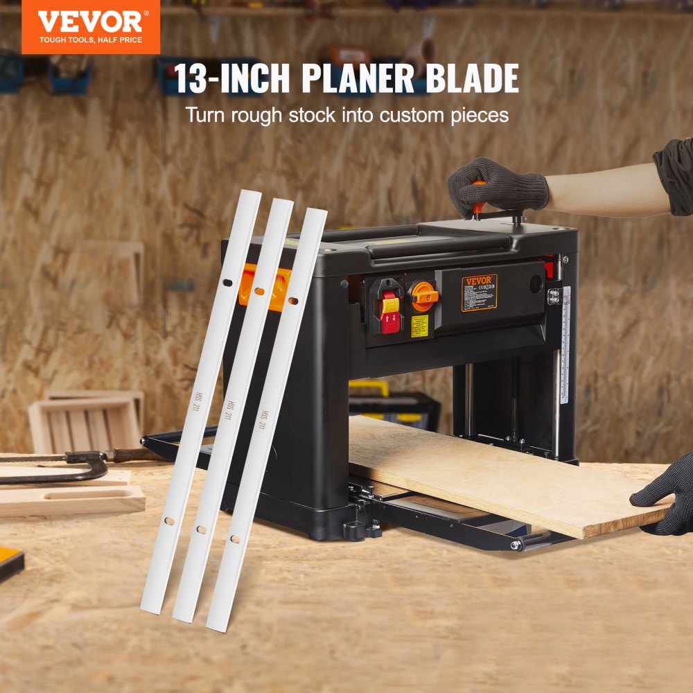 VEVOR Thickness Planer Blades, 13-inch, HSS Crafted for Durability, HRC55-60, Easy Installation with Pre-drilled Holes