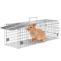 VEVOR Live Animal Cage Trap, 24" x 8" x 8" Humane Cat Trap Galvanized Iron, Folding Animal Trap with Handle for