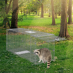 VEVOR Humane Live Animal Trap, Dimensions 50" x 20" x 26", Crafted from Galvanized Iron, Collapsible Design with