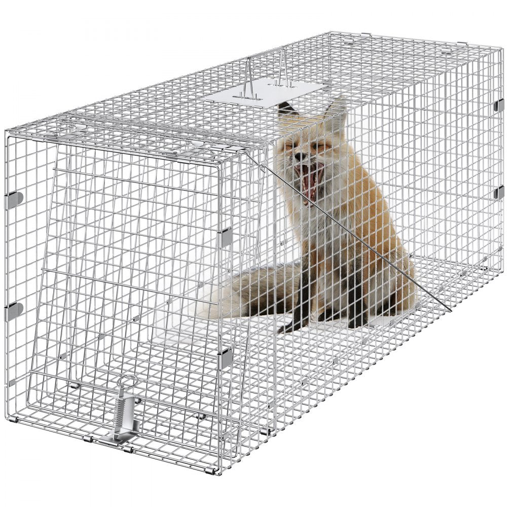 VEVOR Humane Live Animal Trap, Dimensions 50" x 20" x 26", Crafted from Galvanized Iron, Collapsible Design with