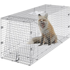VEVOR Humane Live Animal Trap, Dimensions 50" x 20" x 26", Crafted from Galvanized Iron, Collapsible Design with