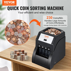 VEVOR USD Coin Sorter, Coin Sorter Machine for USD Coin 1￠ 5￠ 10￠ 25￠, Sorts up to 230 Coins/min, Coin Sorter and