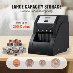 VEVOR USD Coin Sorter, Coin Sorter Machine for USD Coin 1￠ 5￠ 10￠ 25￠, Sorts up to 230 Coins/min, Coin Sorter and