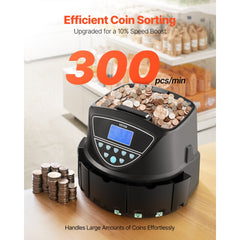 VEVOR USD Coin Sorter, Coin Counter Machine for 5 Kinds of USD Coins, Coin Sorter and Wrapper Machine Holds up to 2000