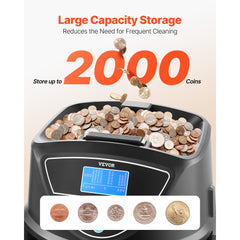 VEVOR USD Coin Sorter, Coin Counter Machine for 5 Kinds of USD Coins, Coin Sorter and Wrapper Machine Holds up to 2000