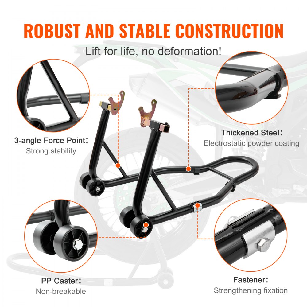 VEVOR Motorcycle Rear Wheel Stand, with U + L Fork Swingarm Spool, 850 lbs Capacity Heavy Duty Rear Wheel Stand