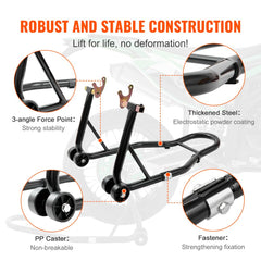 VEVOR Motorcycle Rear Wheel Stand, with U + L Fork Swingarm Spool, 850 lbs Capacity Heavy Duty Rear Wheel Stand