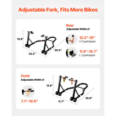 VEVOR Motorcycle Stand Lift, 1100lbs Capacity Front Rear Combo Stand Lift, Front Wheel Dual-Fork Stand, Rear U+L Fork