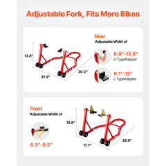 VEVOR Motorcycle Stand Lift, 850lbs Capacity Front Rear Combo Stand Lift, Front Wheel Dual-Fork Stand, Rear U+L Fork
