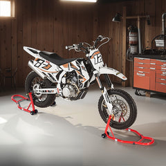 VEVOR Motorcycle Stand Lift, 850lbs Capacity Front Rear Combo Stand Lift, Front Wheel Dual-Fork Stand, Rear U+L Fork
