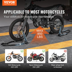 VEVOR Motorcycle Stand Lift, 850lbs Front Rear Combo Stand Lift Stand, Front and Rear Wheel Fork Stand, U+L Fork