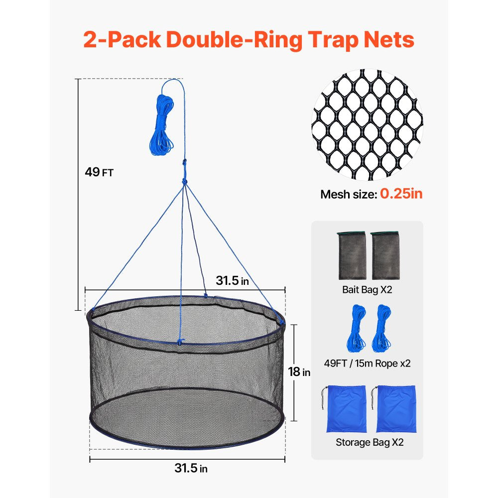VEVOR Foldable Fishing Net, Landing Fishing Pier Nets, Portable Drop Net for Pulling up Fish, Durable and