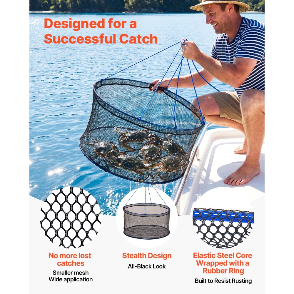 VEVOR Foldable Fishing Net, Landing Fishing Pier Nets, Portable Drop Net for Pulling up Fish, Durable and