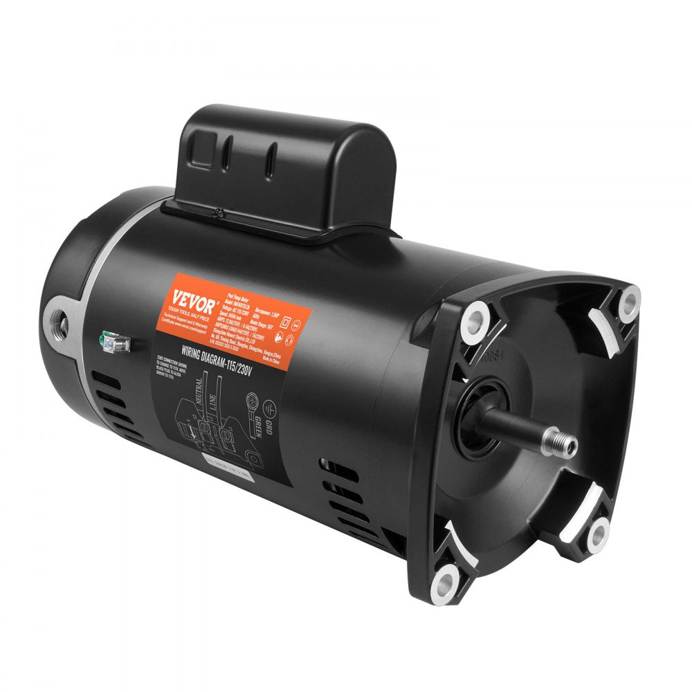 VEVOR 1.5 HP Pool Pump Motor, 56Y Frame, 115V((12.8 Amps))/230V(6.4 Amps) 3450 RPM, 60Hz, 1.1 Service Factor, 90μF/250V