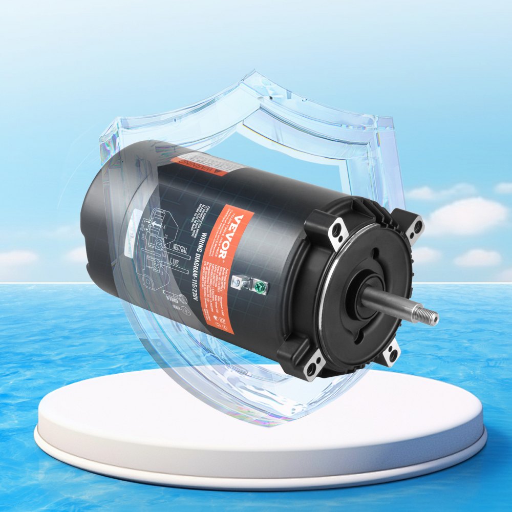 VEVOR 1 HP Pool Pump Motor, 56J Frame, 115V(9.8 Amps)/230V(4.9 Amps) 3450 RPM, 60Hz, 1.4 Service Factor, 90μF/250V