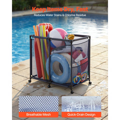 VEVOR Pool Storage Bin, 36.8 x 24 x 35.6 in, Rolling Pool Float Storage Organizer with Side Pockets & Casters, Heavy