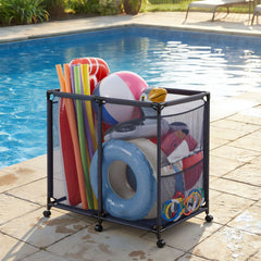 VEVOR Pool Storage Bin, 36.8 x 24 x 35.6 in, Rolling Pool Float Storage Organizer with Side Pockets & Casters, Heavy