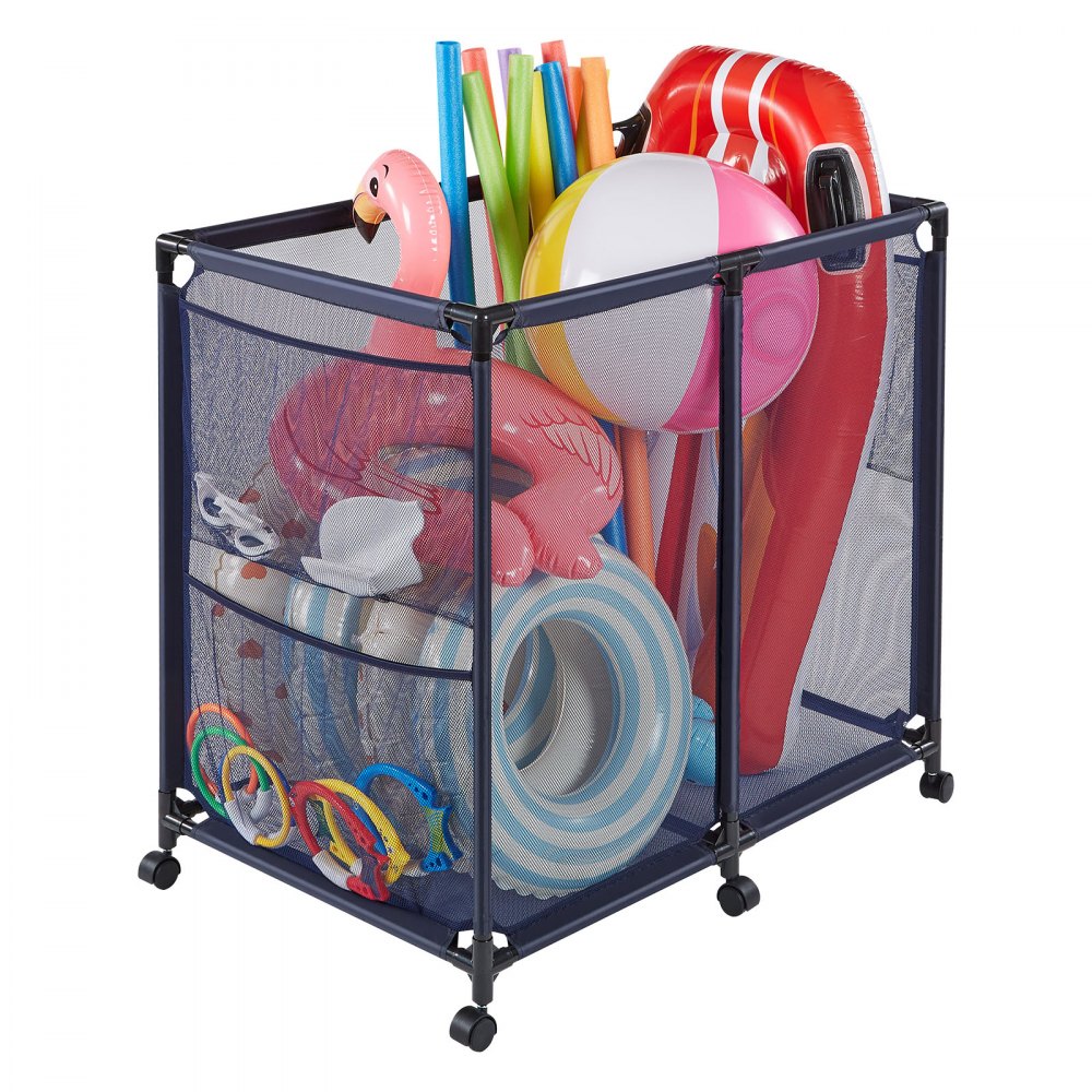 VEVOR Pool Storage Bin, 36.8 x 24 x 35.6 in, Rolling Pool Float Storage Organizer with Side Pockets & Casters, Heavy