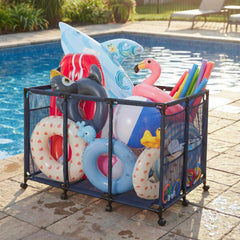 VEVOR Pool Storage Bin, 48.8 x 32.7 x 32.7 in, Rolling Pool Float Storage Organizer with Side Pockets & Casters, Heavy
