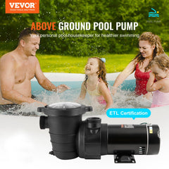 VEVOR Above Ground Pool Pump, 1HP, 80 GPM Max. Flow Single Speed Swimming Pool Pump, 120V 3450 RPM 36 ft Max. Head Lift