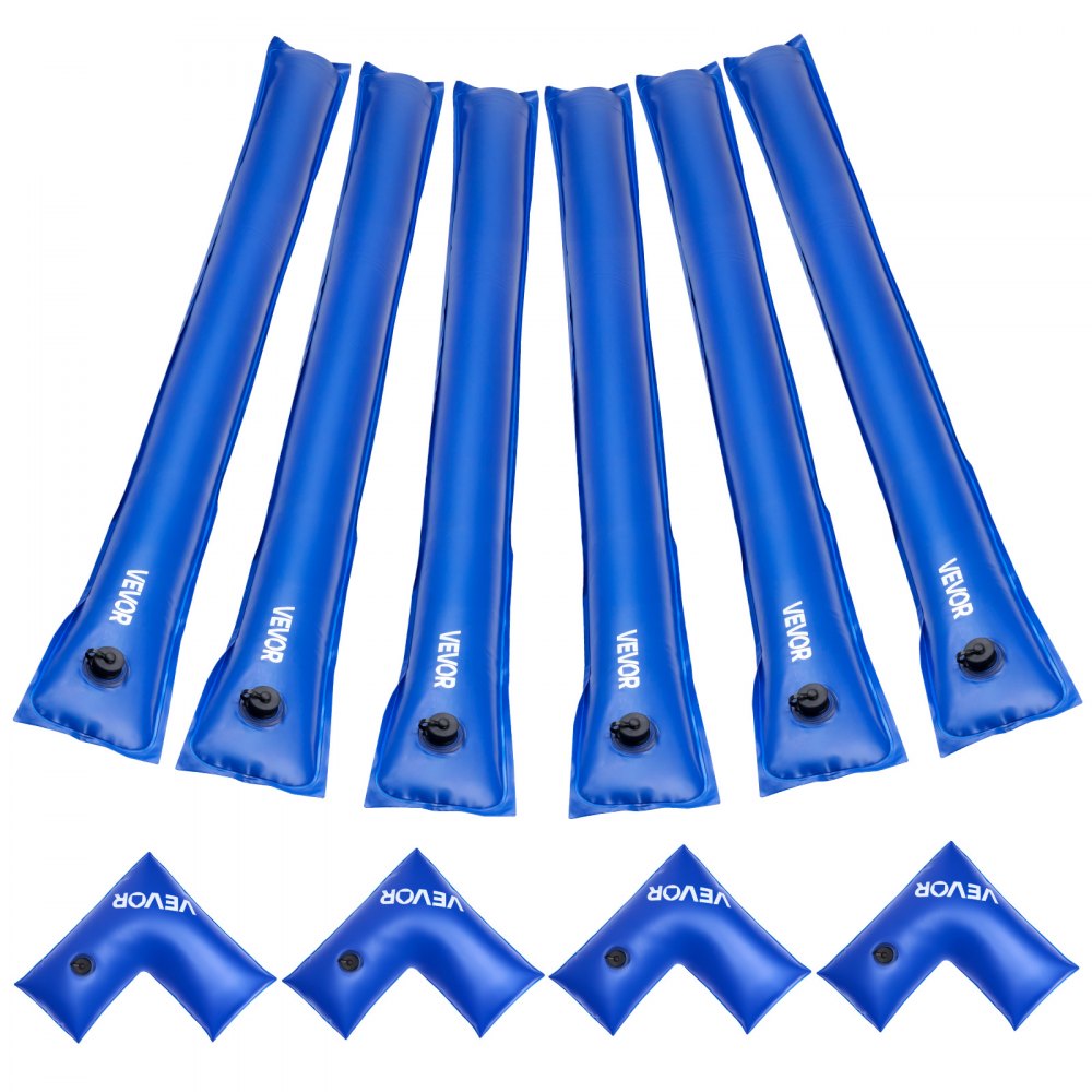 VEVOR Pool Cover Water Bags Set, 6 Packs 8 Ft Single Chamber Pool Cover Water Bags & 4 Corner Tubes, 0.4mm Thick PVC