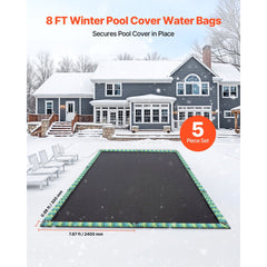 VEVOR Pool Cover Water Bags, 5 Packs 8 Ft, Double Chamber Pool Cover Water Tubes with Reflective Strips, 0.3mm Thick