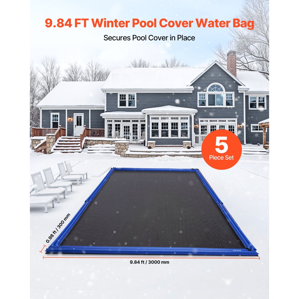 VEVOR Pool Cover Water Bags, 5 Packs 10 Ft, Double Chamber Pool Cover Water Tubes, 0.4mm Thick PVC Bags Weights with