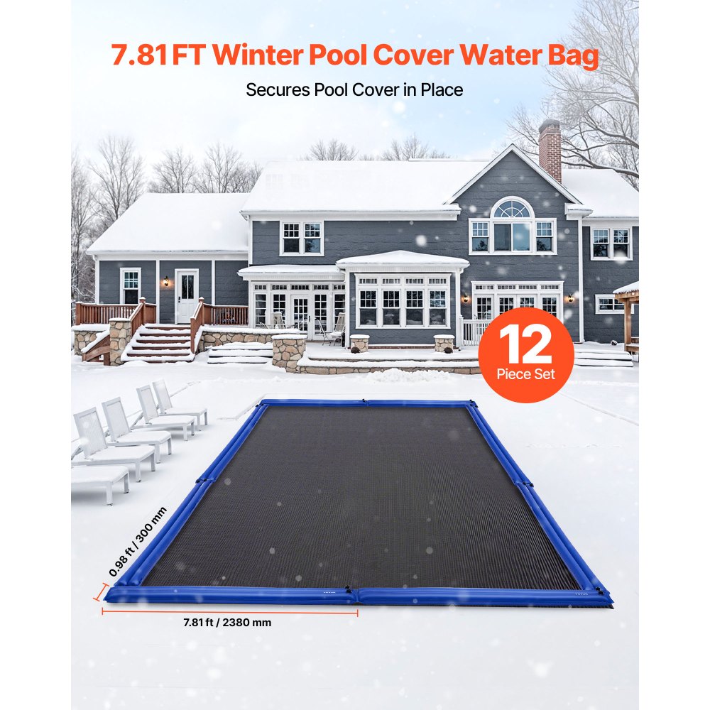 VEVOR Pool Cover Water Bags, 12 Packs 8 Ft, Double Chamber Pool Cover Water Tubes, 0.4mm Thick PVC Bags Weights with