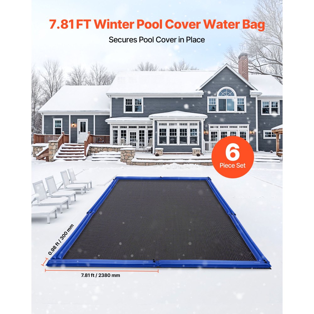 VEVOR Pool Cover Water Bags, 6 Packs 8 Ft, Double Chamber Pool Cover Water Tubes, 0.4mm Thick PVC Bags Weights with
