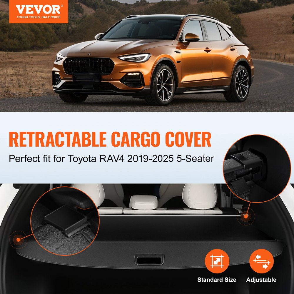 VEVOR Retractable Cargo Cover for Toyota, Upgraded Waterproof Trunk Cover Security Shield Shade for Toyota RAV4