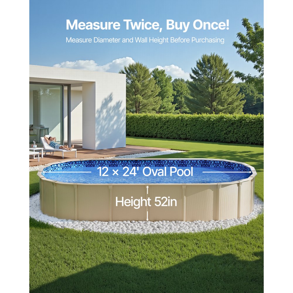 VEVOR 12 x 24 ft Oval Pool Liner, Unibead Above Ground Pool Liners, 52in Wall Height, Durable Standard Gauge Vinyl
