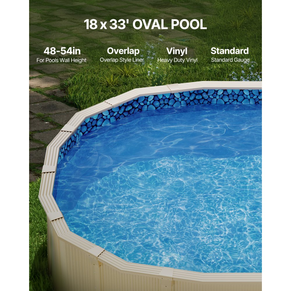 VEVOR 18-Foot-by-33-Foot Oval Pool Liner for Overlap Above Ground Swimming Pools, 48-to-54inch Wall Height, Durable