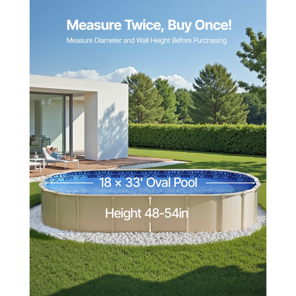 VEVOR 18-Foot-by-33-Foot Oval Pool Liner for Overlap Above Ground Swimming Pools, 48-to-54inch Wall Height, Durable