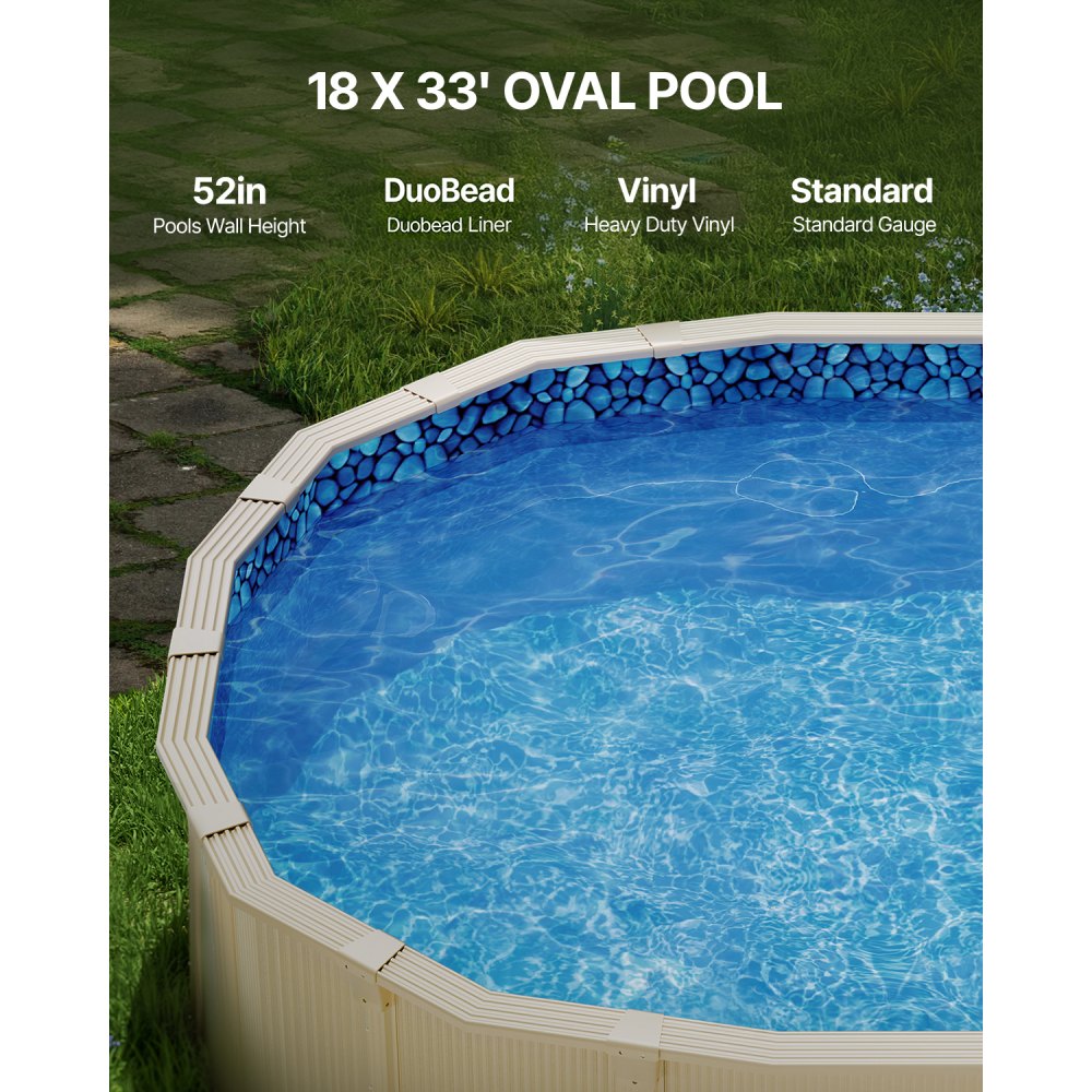 VEVOR 18-Foot-by-33-Foot Oval Pool Liner for Unibead Above Ground Swimming Pools, Standard Gauge, 52inch Wall Height