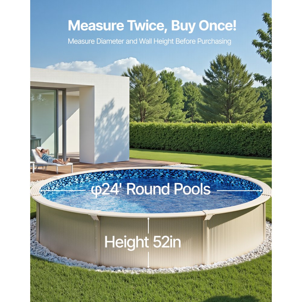 VEVOR 24-ft Round Above Ground Pool Liner, Unibead Pool Liners, Standard Gauge, 52inch Wall Height, Designed for Steel