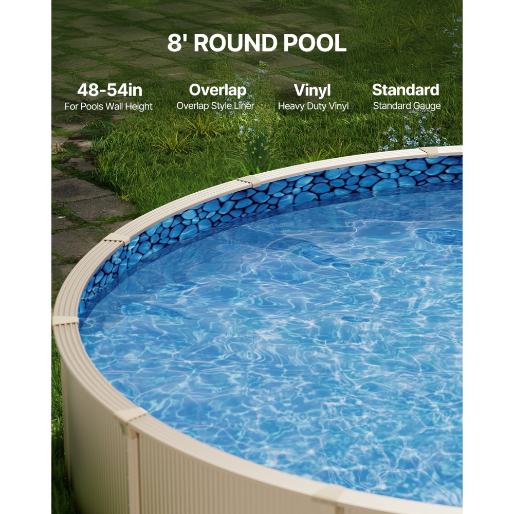 VEVOR 8-ft Round Above Ground Pool Liner, Overlap Pool Liners, Standard Gauge Vinyl, 48-to-54inch Wall Height, Designed