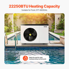 VEVOR Electric Pool Heat Pump, 22250 BTU, Pool Heaters for 3171-6605GAL Above and In Ground Pools, Low Noise, Heating