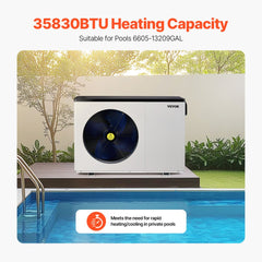 VEVOR Electric Pool Heat Pump, 35830 BTU, Pool Heaters for 6605-13209GAL Above and In Ground Pools, Low Noise, Heating