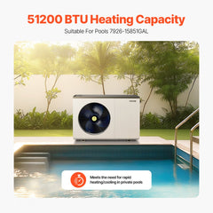 VEVOR Electric Pool Heat Pump, 51200 BTU, Pool Heaters for 7926-15851GAL Above and In Ground Pools, Low Noise, Heating