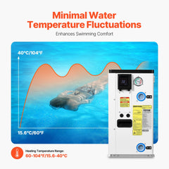 VEVOR Electric Pool Heat Pump, 51200 BTU, Pool Heaters for 7926-15851GAL Above and In Ground Pools, Low Noise, Heating