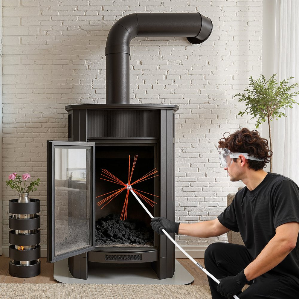 VEVOR Chimney Sweep Kit, 33 ft Maximum Extendable Length Chimney Brush, Chimneys Cleaning Kit with Bristle Replacements