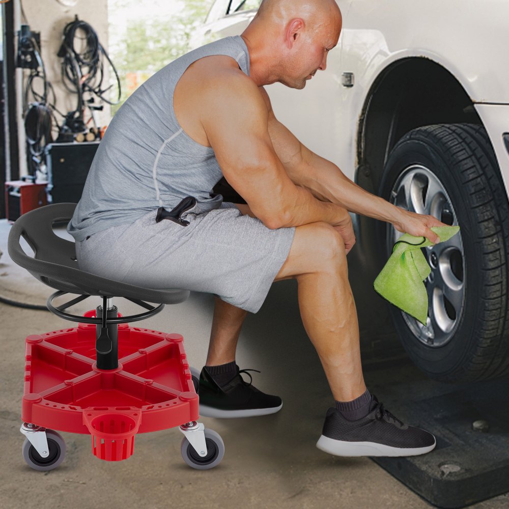 VEVOR Rolling Garage Stool, 300LBS Capacity, Adjustable Height from 18 in to 23 in, 360-degree Swivel Wheels (4")