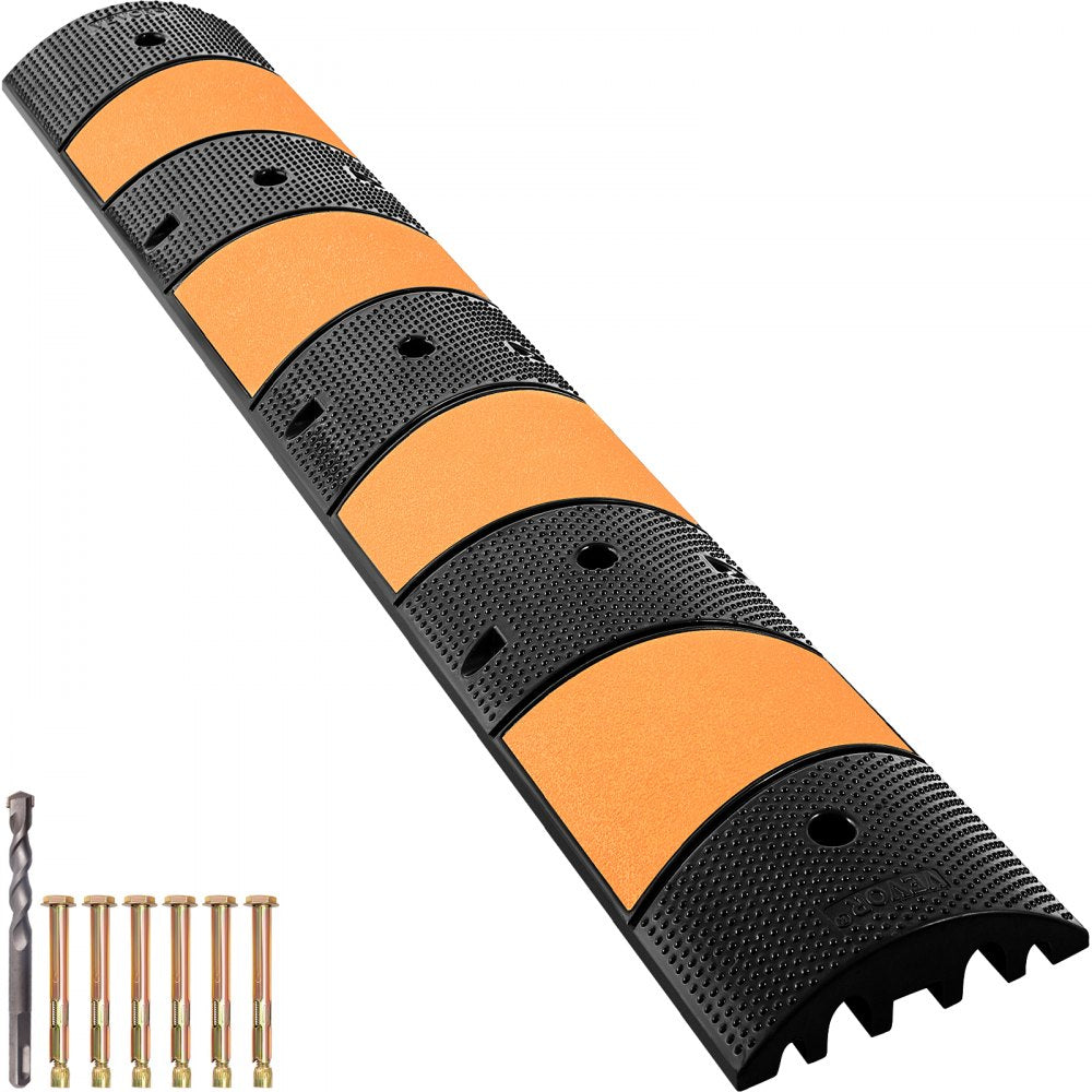 VEVOR Rubber Speed Bump, 1 Pack 2 Channel Speed Bump Hump, 72.8" Long Modular Speed Bump Rated 22000 LBS Load Capacity
