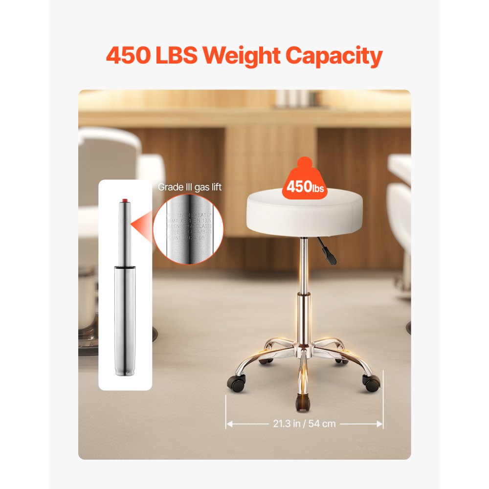 VEVOR Rolling Stool with Wheels, 450 LBS Weight Capacity Round Rolling Stool Chair, Height Adjustable Thickened PU