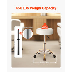 VEVOR Rolling Stool with Wheels, 450 LBS Weight Capacity Round Rolling Stool Chair, Height Adjustable Thickened PU